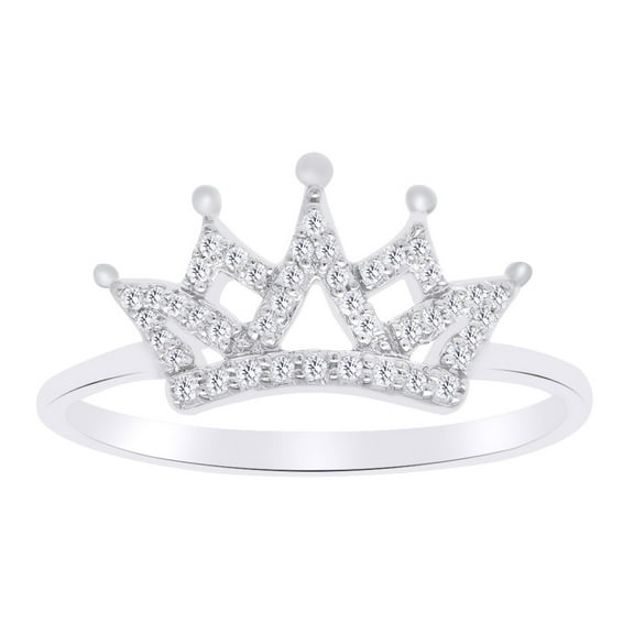 AFFY Royal King 0.12 Cttw Round Shape White Diamond Crown Ring In 10K Solid White Gold