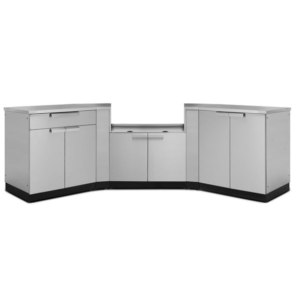 NewAge Products Outdoor Kitchen 6 Piece Cabinet Set in Stainless Steel with Countertops and Covers