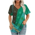 thumbnail image 1 of V-Neck Printed Casual Pullover for Women, Short Sleeve, Soft Cotton Blend, Regular Length, Spring Summer Wear, Hand Wash Cold, 1 of 5