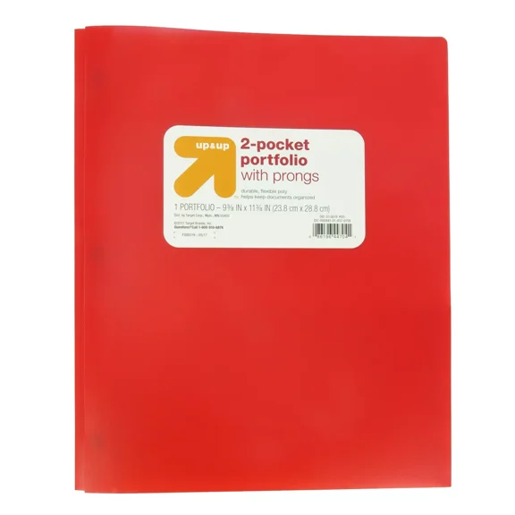 2-Pockets Pocket Folders with Prongs, Red, 1 Count,School Supplies, Polypropylene, 50 Sheet Capacity