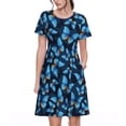 thumbnail image 1 of Easygdp Blue Butterfly para Vestido Transpirable de Mujer, Vestido Suelto de Manga Corta con Pliegues y Bolsillos para el Verano, 1 of 6