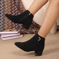 thumbnail image 5 of Willtoo Women Suede Ankle Booties Block Chunky Low Heel Short Boots Fashion Pointed Toe Side Zipper Metal Decoration Vintage Booties Autumn Winter, 5 of 5