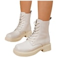 thumbnail image 1 of Rokment Womens Square Toe Combat Boots Fall Winter Vintage Classic Leather Lace up Platform Chunky Lug Sole Mid Calf Riding Short Booties, 1 of 6