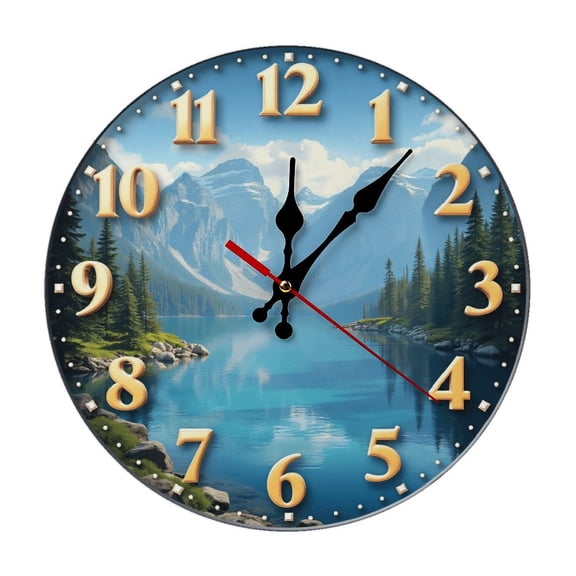 Landscape Scenery Mountains Wall Clock 10 Inch Silent Non Ticking Round Clock Decoration for Living Room Kitchen Bedroom Bathroom Office Classroom
