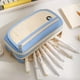 thumbnail image 5 of Estuche de lienzo de gran capacidad | Diseño de cuerda colgante de 2 capas | Bolsa organizadora multifuncional | Lona resistente al agua duradera | 21x11x7cm | Azul, Café, Verde, Amarillo | Soporte, 5 of 6