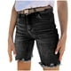 thumbnail image 2 of Karight Women's Ripped Mid-Rise Denim Bermuda Shorts Frayed Raw Hem Stretch Jean Shorts, 2 of 9