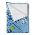 thumbnail image 2 of Vintage Soft Flannel Fleece Blanket, Extreme Sports Theme Vintage Illustration of a Surfer and a Shark Pattern, Cozy Plush for Indoor and Outdoor Use, 50" x 70", Blue and Dark Blue, by Ambesonne, 2 of 5