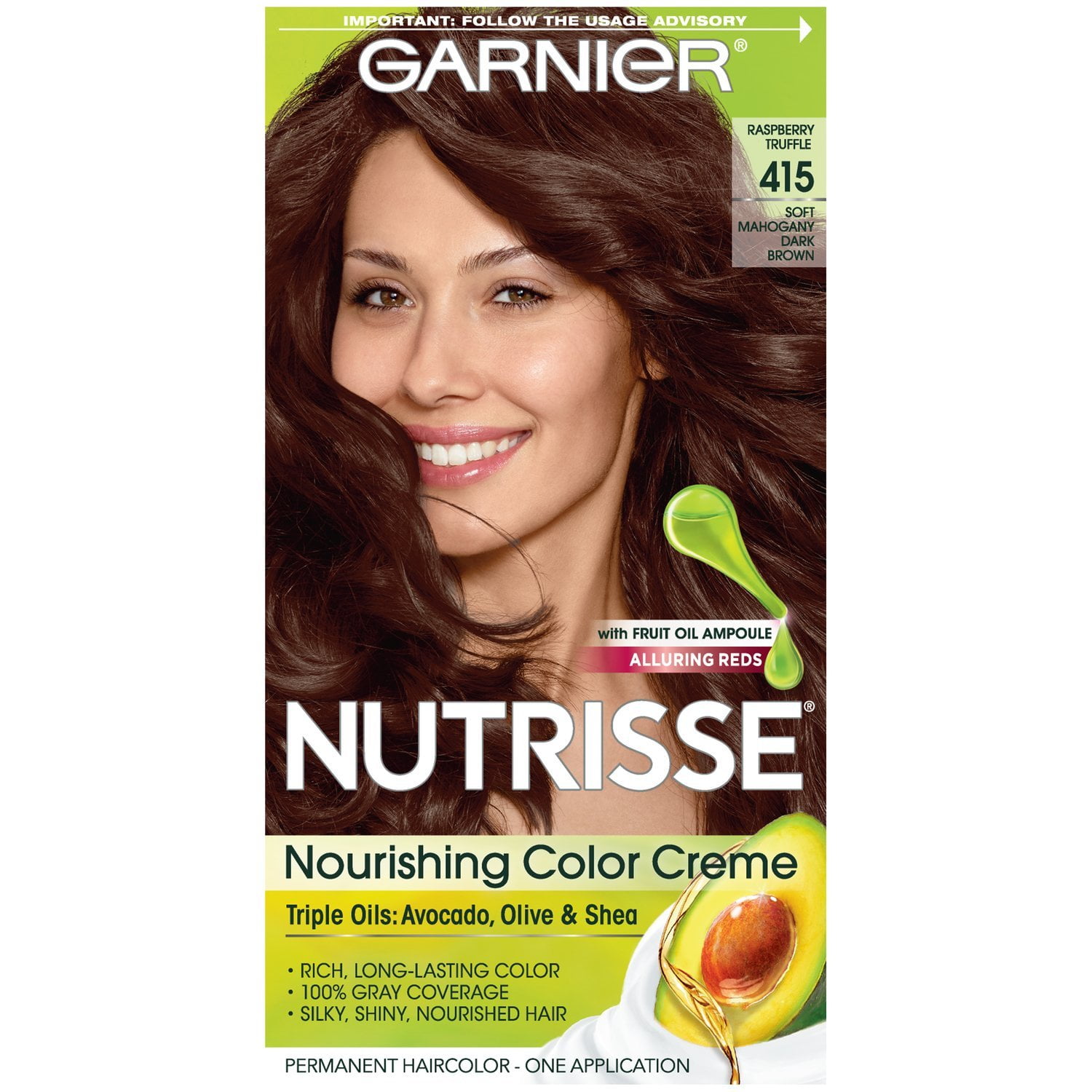 Garnier Nutrisse Nourishing Hair Color Creme, 415 Soft Mahogany Dark