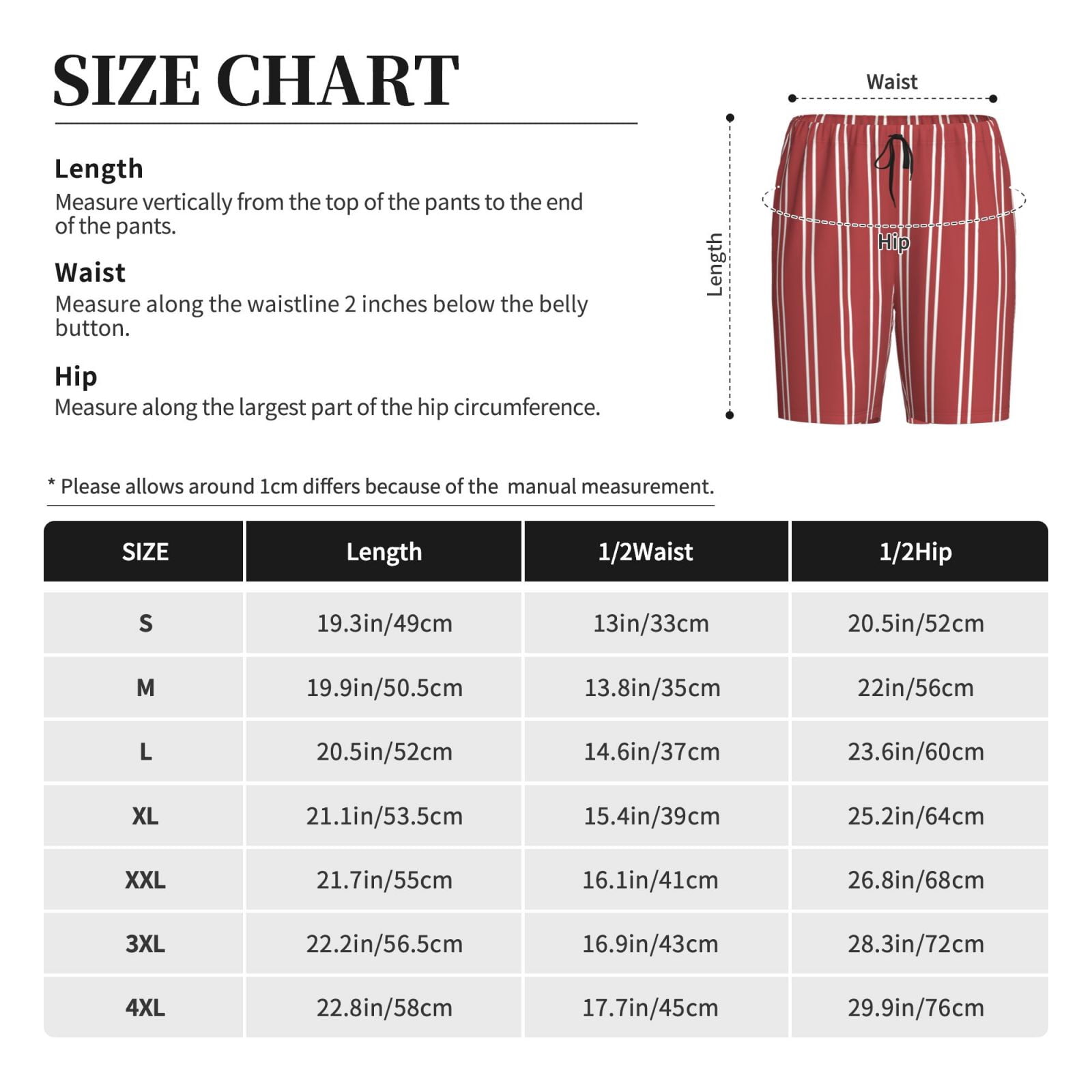Sikiie Stripes Red White Mens Pajama Shorts, Lightweight Lounge