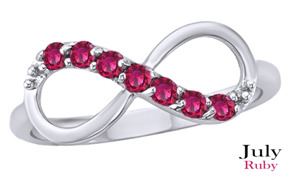 Simulated Pink Ruby Cubic Zirconia Infinity Ring In 14K White Gold Over Sterling Silver By Jewel Zone US by Jewel Zone US