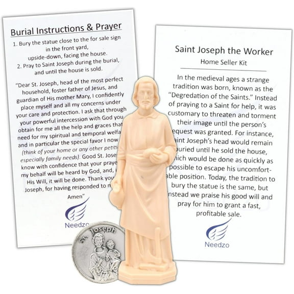 Needzo Saint Joseph Statue Home Seller Kit with Instructions, Token and Statue, Religious Gifts, 3.5 Inch