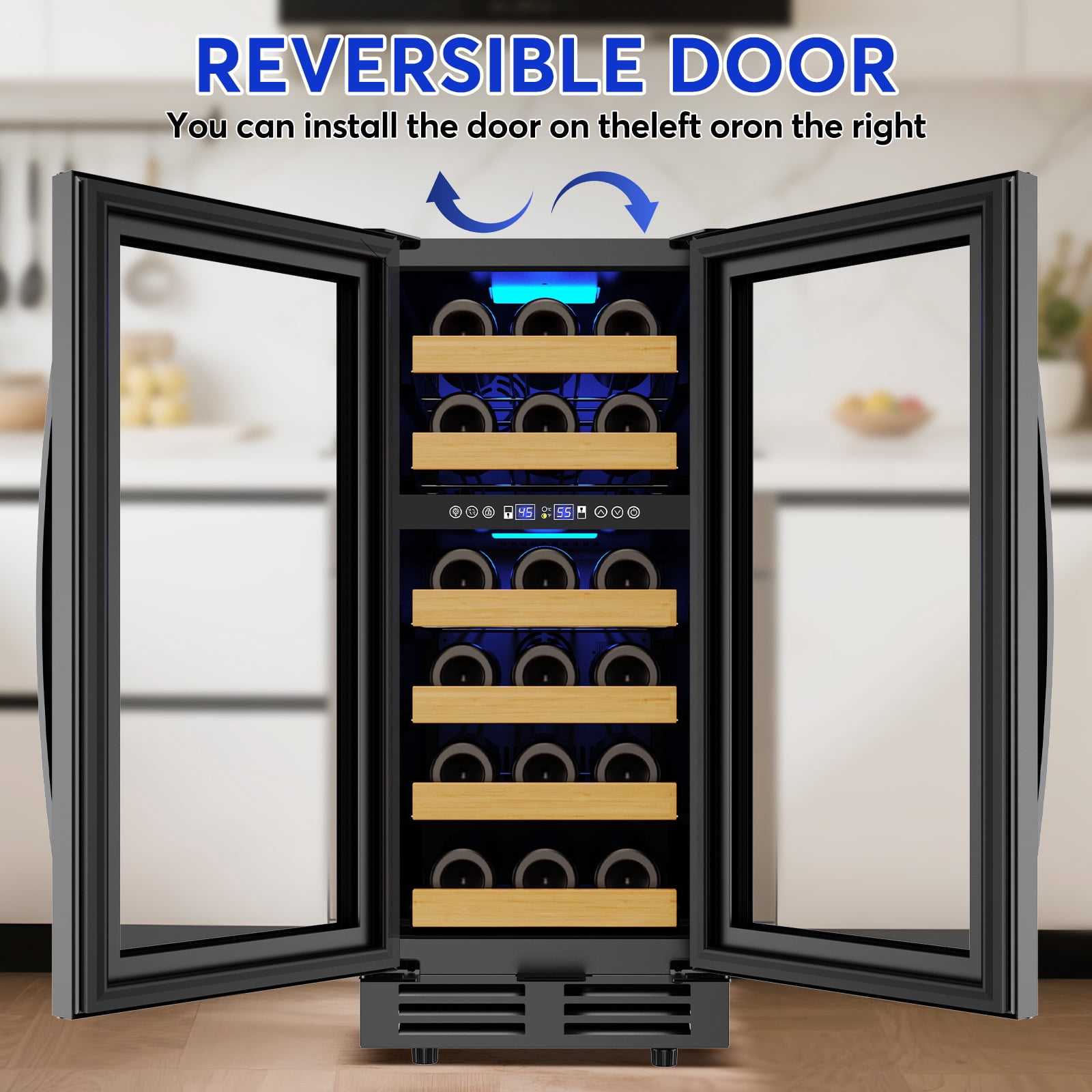 TITTLA 15 Inch Wine Refrigerator,Under Counter 30 Bottle Wine Cooler,Dual Zone Fast Cooling, Low Noise,Black