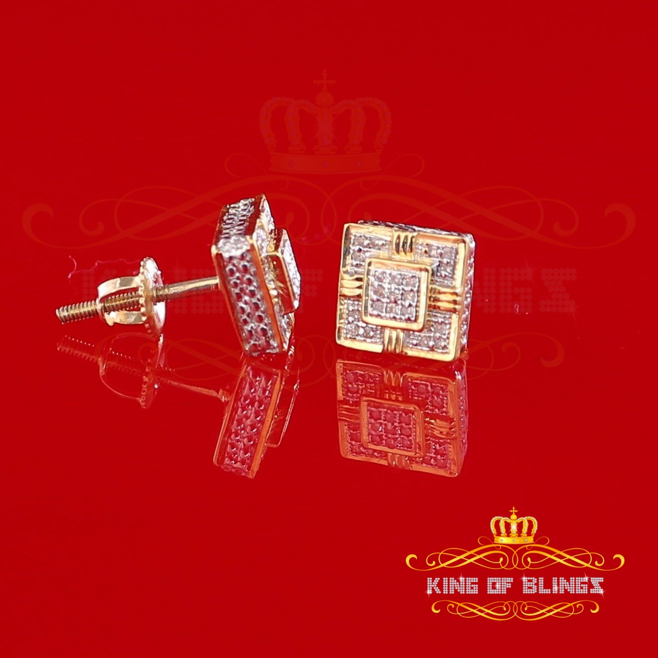 King of Bling's 10K Real Yellow Gold with 0.10CT Real Diamonds Men's/Women's stud Earrings