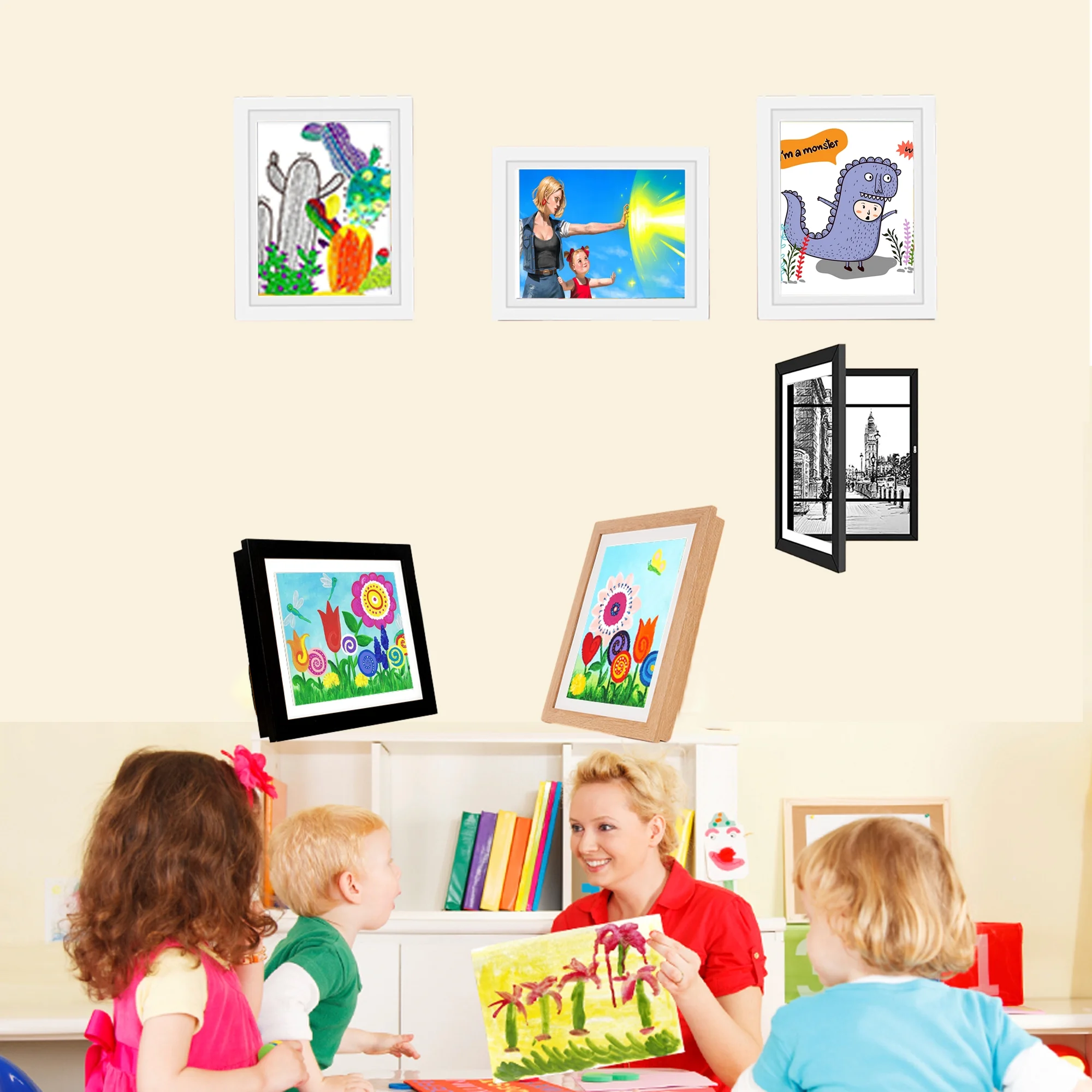Kids Art Frames Front Opening Changeable Sets of 2 White 8.5X11" Artwork Frames for Kids Drawings Storage Frames Children Art Projects Schoolwork Crafts Hanging Art Displays