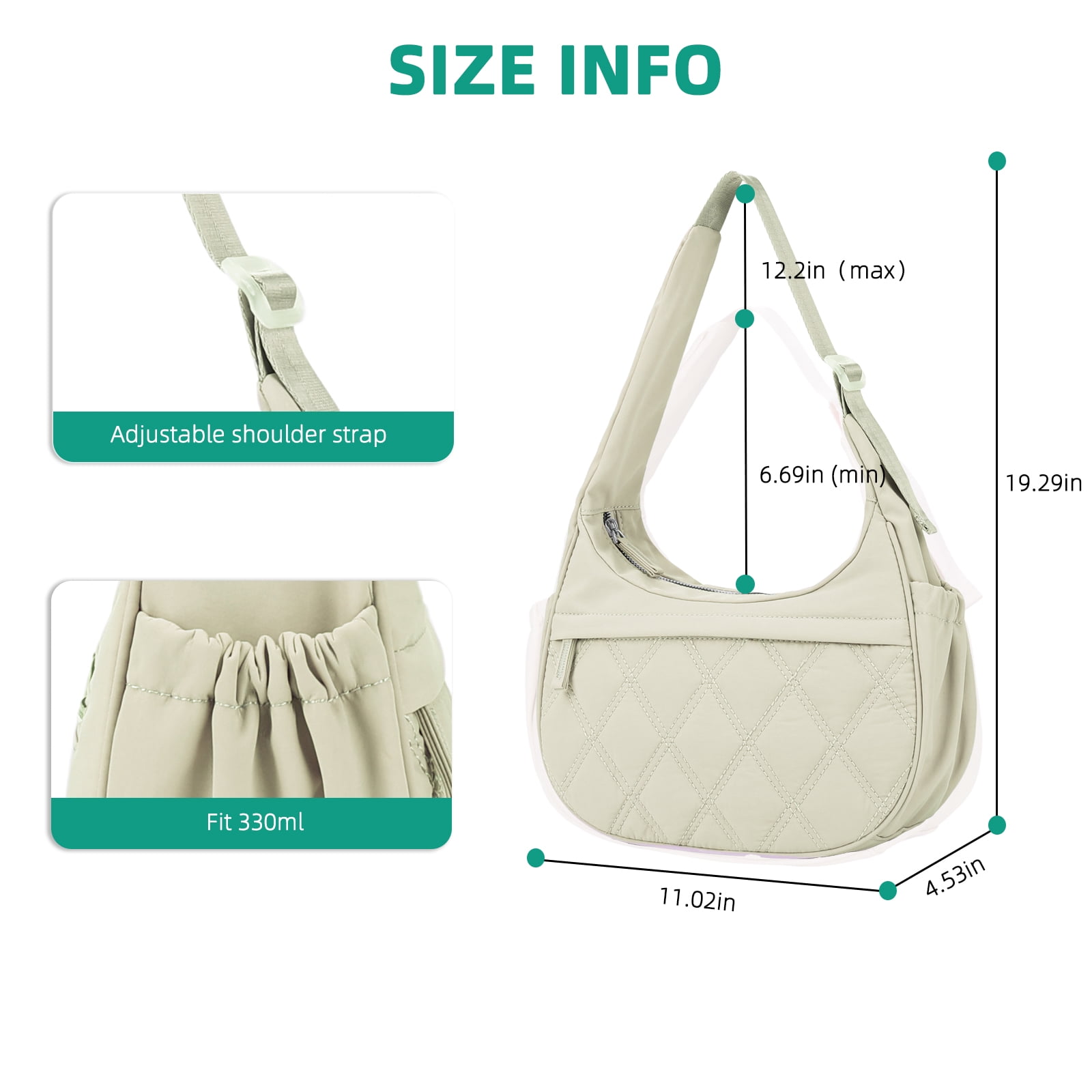 JANKS Small Puffer Crescent Shoulder Bag for Women, Nylon Quilted Puffy Crossbody Purse, Cute Hobo Shoulder Handbags （Green)