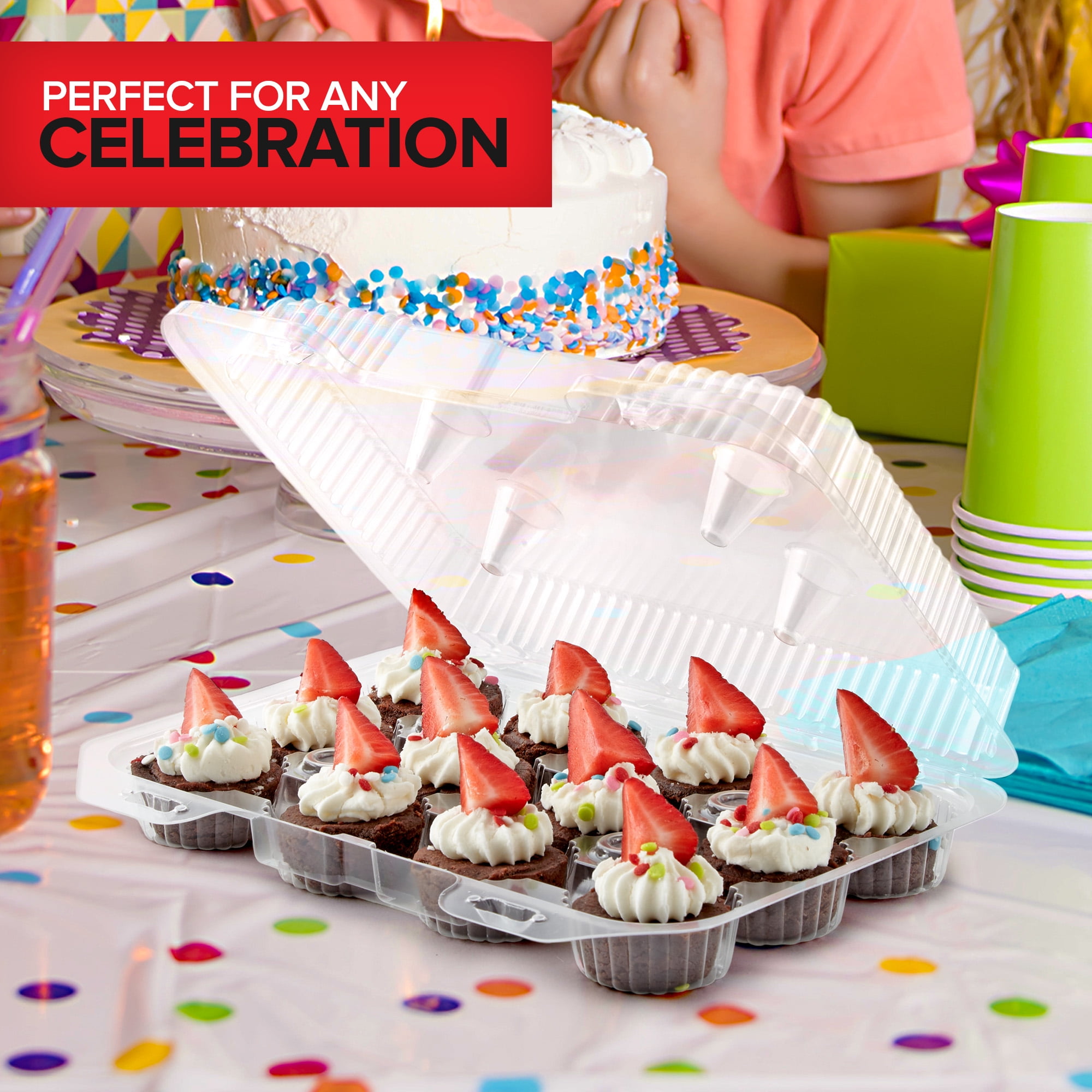 Stock Your Home Mini Disposable Plastic Cupcake Containers (20 Pack) 12 - Count Tray Compartment, Small or Mini Cupcakes Box/ Holder / Carrier with Clear Connected Dome Lid, BPA Free