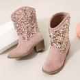 thumbnail image 7 of FYEGRE Stylish Girls Winter Boots Mid Calf Suede On Design with Sparkling Sequins for Comfortable Light Pink 11-11.5 Years, 7 of 7