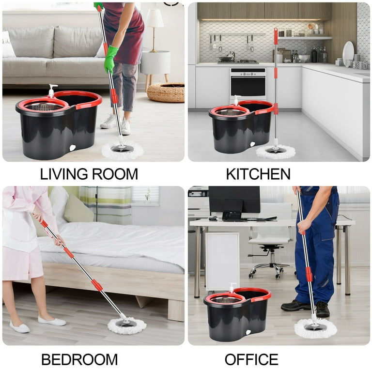 Spin Mop and Bucket with Wringer Set on Wheels, 360 Spinning Mop with  Stainless Steel Handle for All Hard Surfaces, Floor Cleaning System with 3