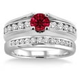 thumbnail image 2 of Extraordinary Fantastic Mind Blowing Moissanite Diamond 2 Carat Round Cut Red Ruby Bridal Set on 10k White Gold, 2 of 2