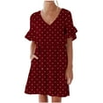thumbnail image 2 of Aboser Summer Dresses for Women Ruffles Short Sleeve Dress Loose V Neck Sundress Trendy Polka Dot Printing Dresses Casual Mini Dress with Pockets, 2 of 8