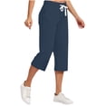 thumbnail image 2 of Capri Pants for Women, Xunlbb Women's Drawstring Large Color Casual Versatile Loose Cropped Pants(Dark Blue,S), 2 of 5
