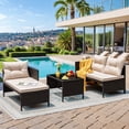 thumbnail image 3 of Homall Outdoor Rattan Sofa,L-Shaped Lounge Chair with Table,Black Rattan and Beige Cushion, 3 of 7