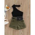 thumbnail image 2 of Toddler Baby Girl Summer Outfit Sleeveless Ribbed Halter Top and Shorts Set Kids Clothes with Belt, 2 of 6