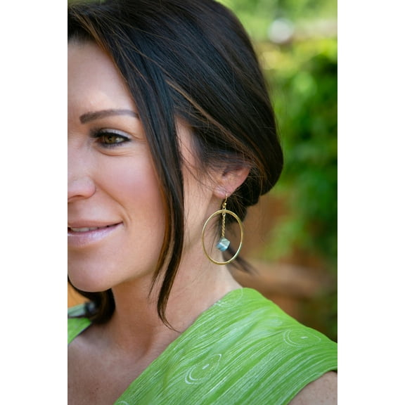 Adult Female Gemstone Hoop Earrings Yellow Rhodium over Sterling Silver-OH Labradorite!