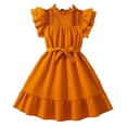 thumbnail image 1 of Robe Princesse à Manches Volantées pour Filles Couleur Unie Robe de Fête d'Anniversaire Col Carré Taille Haute Robes Tutu, 1 of 9