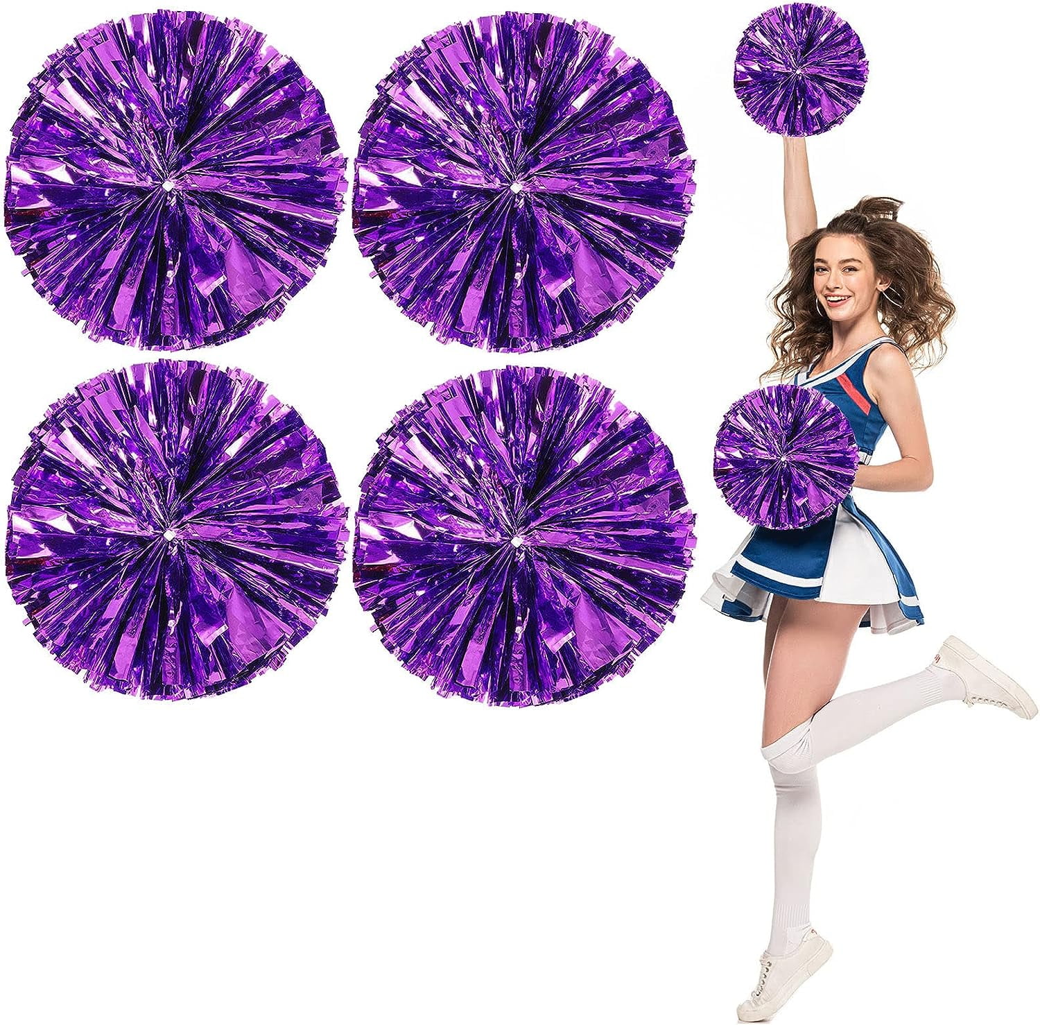 LINLIN Cheer Pom Pom, Cheerleading Pom Poms, Premium Metallic Pom Poms Set Cheering Hand Flowers Handle Dance Pom Poms Cheering Squad Pompoms for Football Basketball Cheers