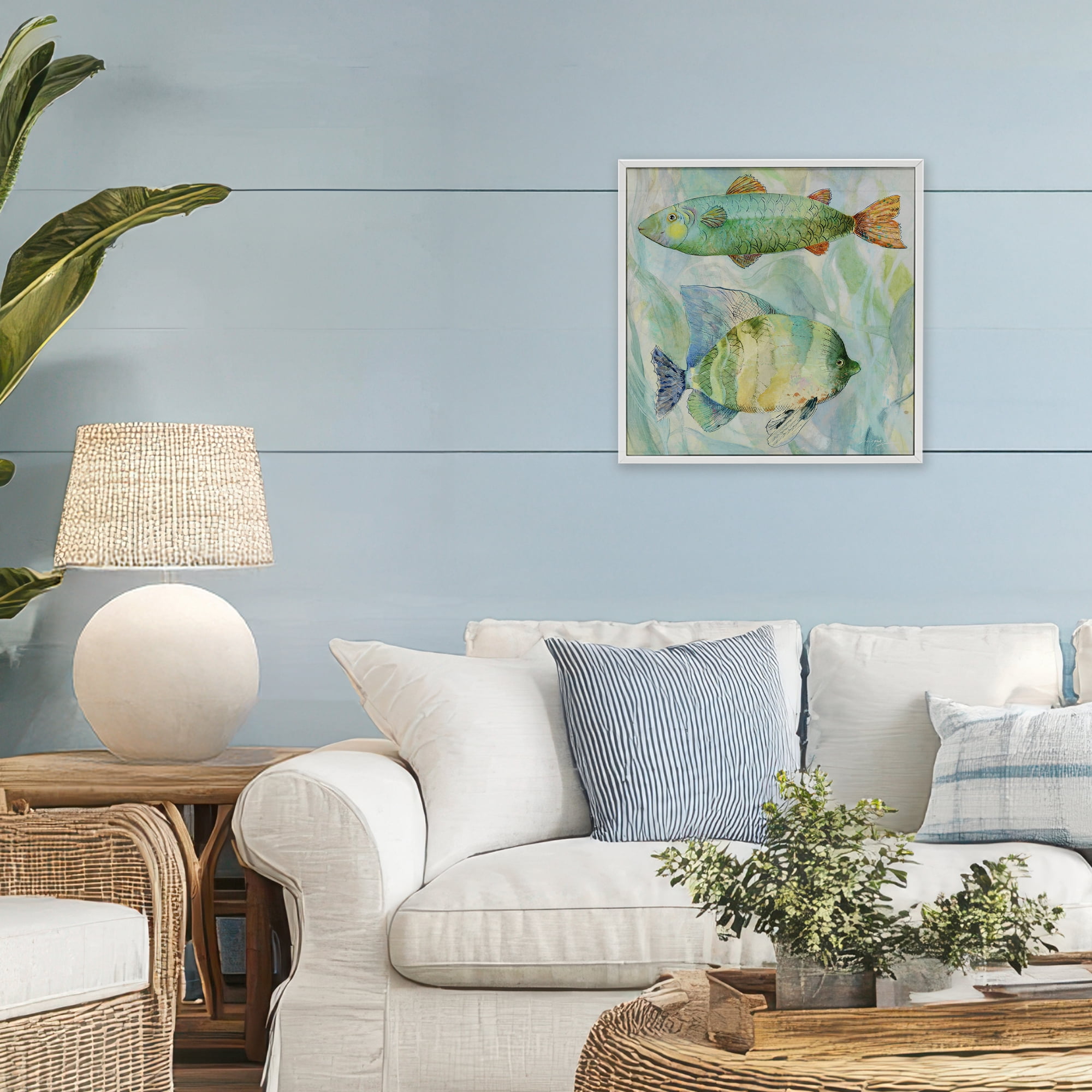 Stupell Industries Sweet Fish Duo Watercolor White Framed Giclee Art, design by Lorenzo Collective