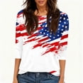 thumbnail image 4 of Women's T-Shirts Patriotic Star Print 250th Anniversary USA Crew Neck 3/4 Sleeve Independence Day, 4 of 5