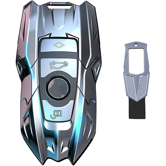 For BMW Key Fob Cover with Keychain for BMW X1 X2 X3 X5 X6, 2 3 5 6 7 Series Blade Shape Shell Protector (sliver, A)