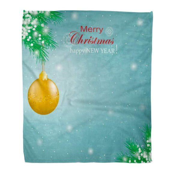 JSDART Throw Blanket 58x80 Inches Red Abstract Christmas Golden Ball Spruce Branches on Blue Space Bright Warm Flannel Soft Blanket for Couch Sofa Bed