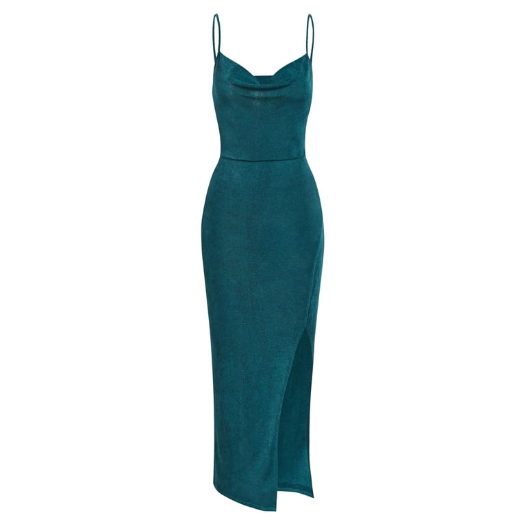 slim ribbed knit midi dress Women's Stretchy Knit Black Midi Dress + Side Slit main image 0