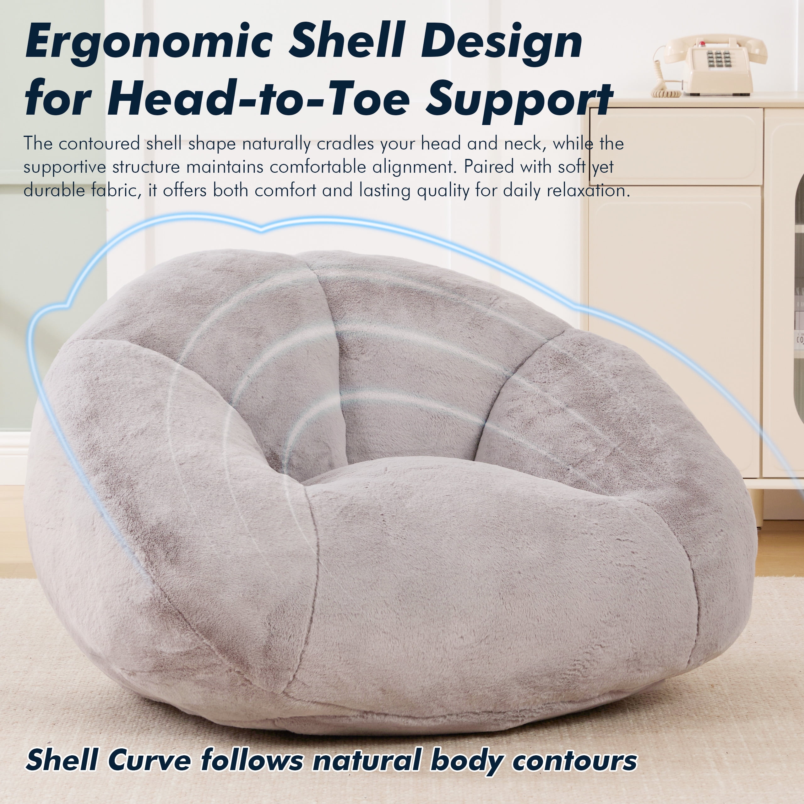 Homefun Bean Bag Chair Lazy Sofa for Adults Teens,Shell Shaped Comfy Sofa with Armrests for Bedroom Living Room,Gaming Reading