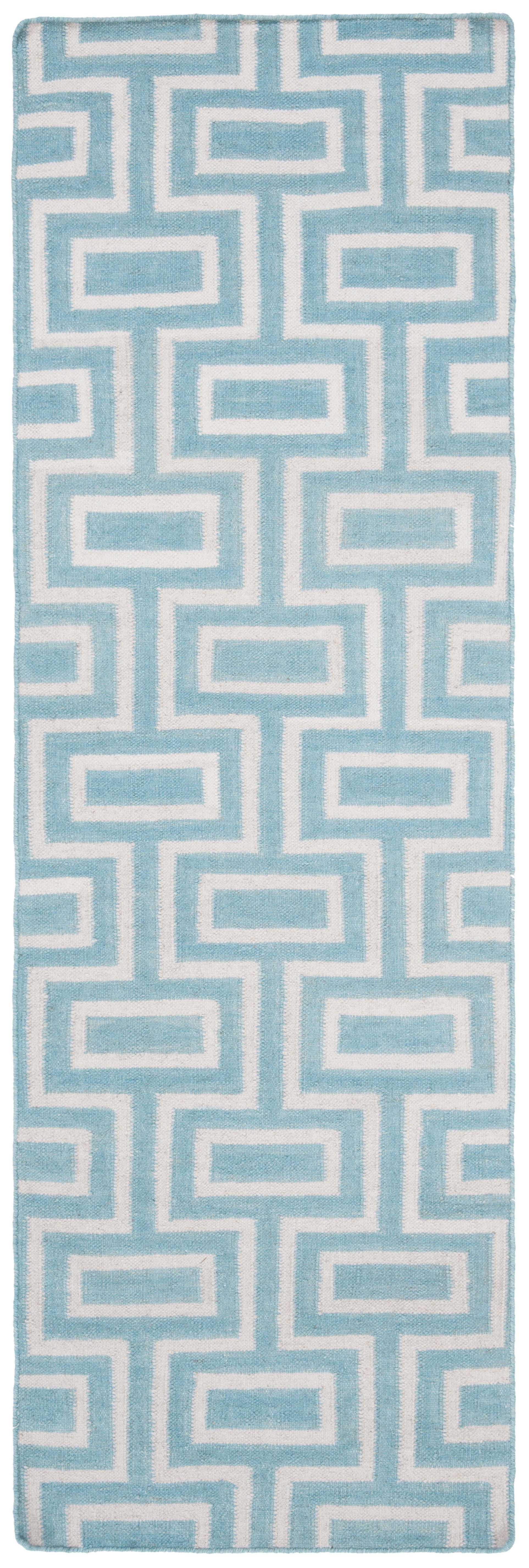 Safavieh Dhurries Abigail Geometric Runner Rug, Light Blue/Ivory, 2'6" x 8'
