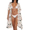 thumbnail image 4 of FKELYI Rooster Pink Flower Print Kimono Cover Up for Women Summer Beach Coverup Half Sleeve Kimono Cardigan Sheer Beachwear Comfy Resort Wear for Ladies Casual Outfit, 4 of 6
