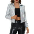 thumbnail image 1 of INSPIRE CHIC Women's Track Jacket Holographic Shiny Long Sleeve Metallic Jacket Zip Front Small Light Silver, 1 of 5