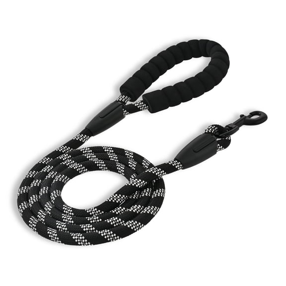 Vibrant Life 6' Padded Handle Reflective Rope Leash, Black and White, M/L