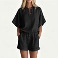 thumbnail image 2 of KyCheLot Womens 2 Piece Outfits Solid Color Short Sleeve Button V Neck Sleepwear Shorts Loose Trendy Loungewear, 2 of 6