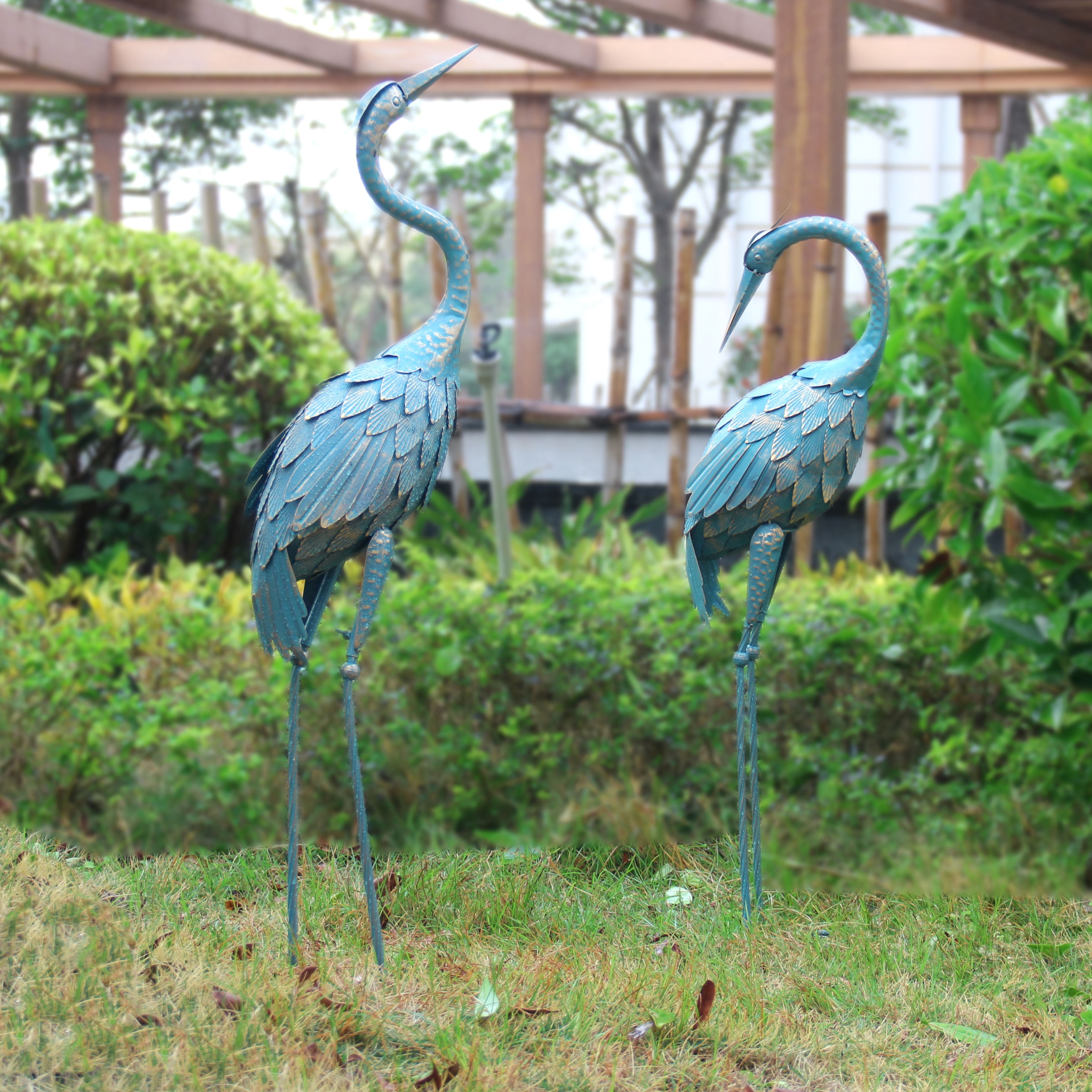 35-40 Inch Standing Garden Crane Statues for Outdoor Set of 2 Metal Birds Garden Sculptures Yard Art for Home Backyard Patio Lawn Decoration