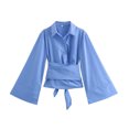 thumbnail image 1 of TRAF-blusa Kimono de manga larga para mujer, camisa con pajarita, botón frontal, Tops elegantes, moda, 1 of 5