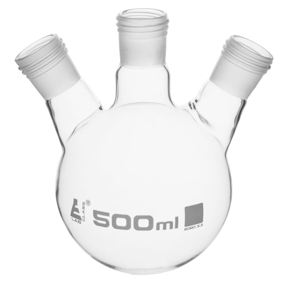 Distillation Flask with 19/26 Joints, 500ml Capacity, Three Necks, Interchangeable Screw Thread Joint, Borosilicate Glass - Eisco Labs