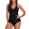 thumbnail image 2 of Hilor Womens Ruched Two Piece Bathing Suits Tummy Control Swimwear Halter Tankini Swimsuits, 2 of 6