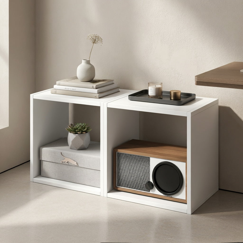 Spaco Cube Storage Organizer Set of 2-White, Tall Bookshelf, Shelves for Living Room, Home Office, Bedroom, Balcony