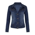 thumbnail image 6 of Women Denim Jacket Retro Single-breasted Slim Fit Turn-down Collar Long Sleeves Solid Color Flap Pockets Lady Coat Commuting Shopping Jacket, 6 of 8