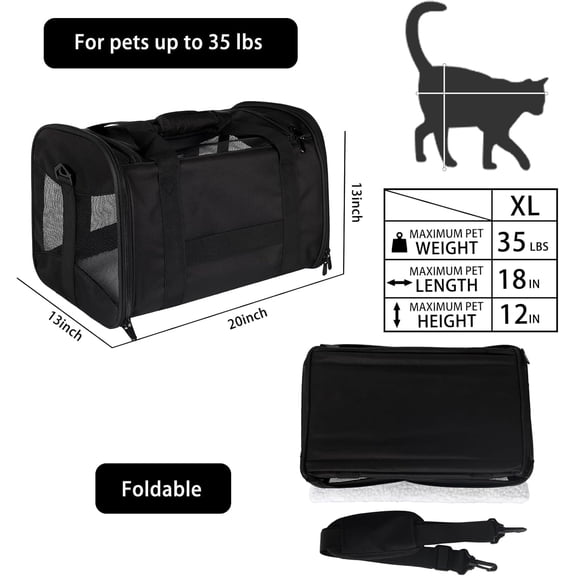 Airline Approved Pet Carrier for Cats and Dogs, Collapsible Travel Bag with Breathable Mesh and Removable Fleece Pad