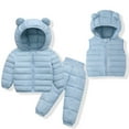 thumbnail image 2 of Esaierr 3Pcs Boys Girls Puffer Down Coats Snowsuit Outwear Set for Kids Toddler Solid Color Ears Hooded Zipper Puffer Jacket++down Waistcoat+Waist Snow Pants Ski Suits, 2 of 7