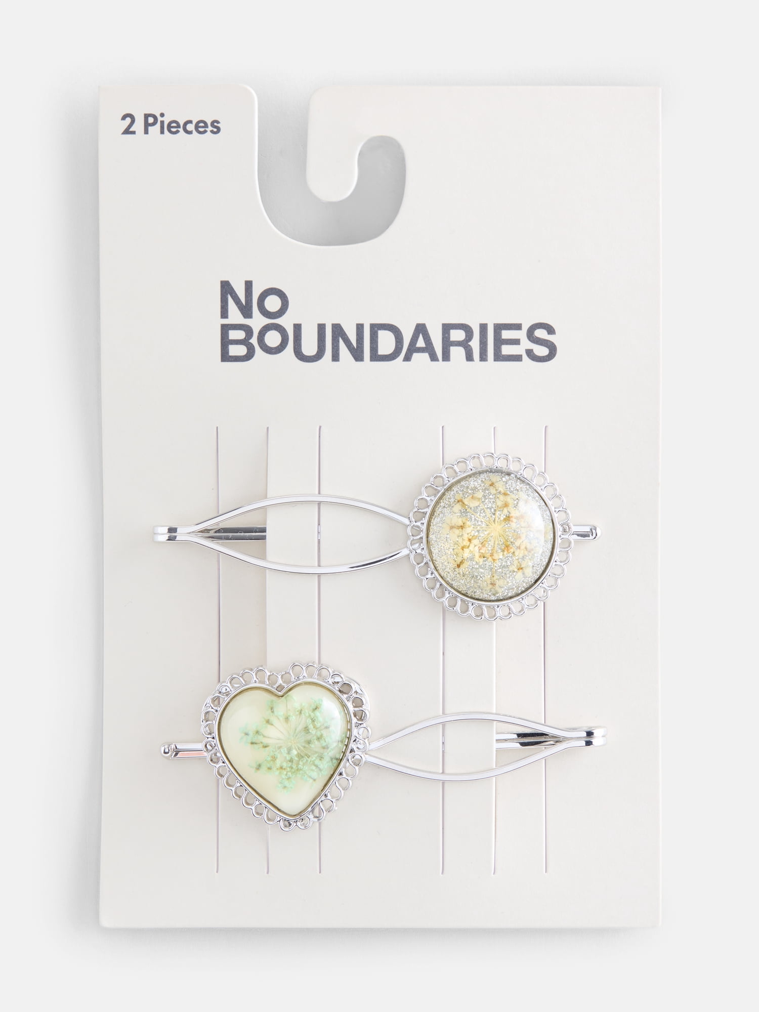 No Boundaries Pressed Flower Hair Clips, 2-Pack, Women's, Green/Rhodium
